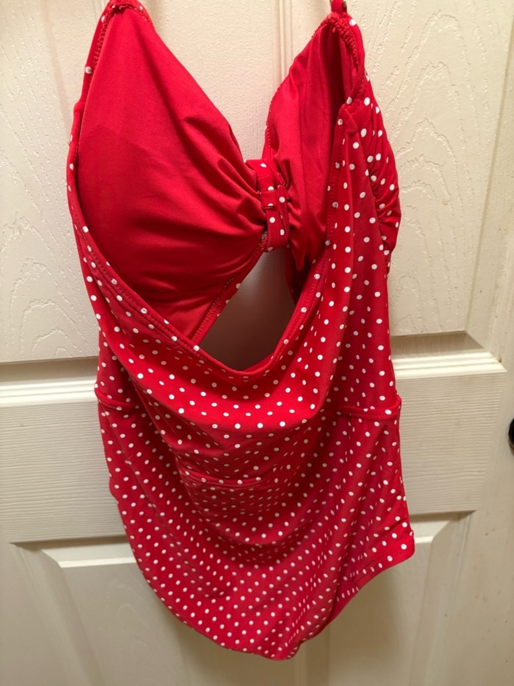 Betsey Johnson Red Polka Dot One Piece Swimsuit Size M Retro Pin Up Bow Cutout - Picture 7 of 11
